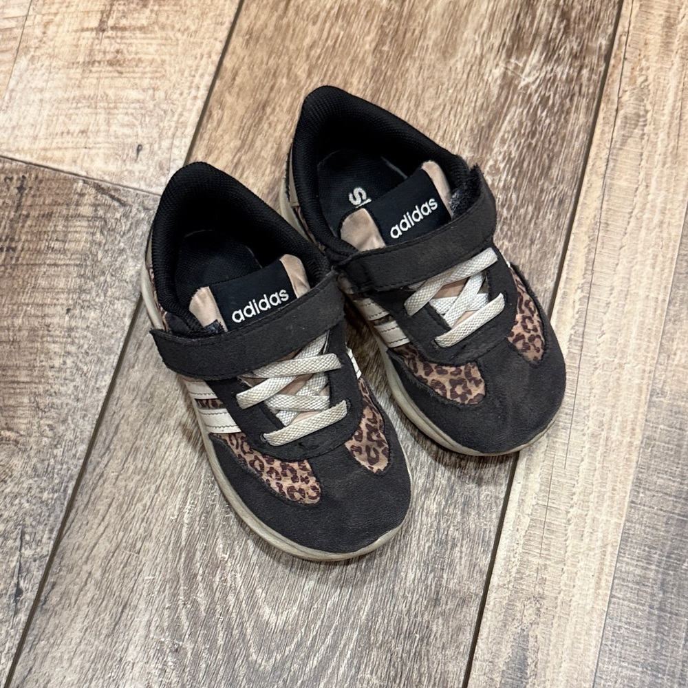 adidas Kids Black Sneakers with Leopard Accents